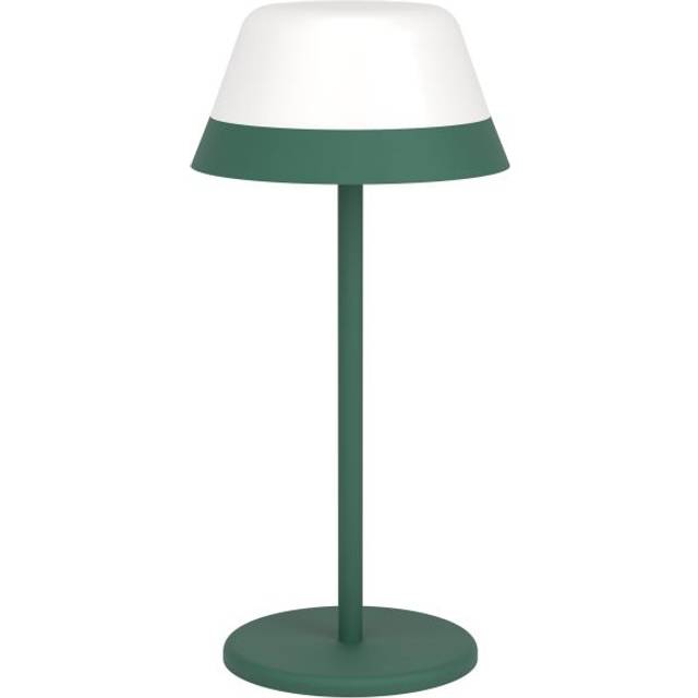 EGLO LED Utomhusbordslampa Meggiano, Dimbar Campinglampa, Sladdlös Utomhusbordslampa Med Hängande Lampskärm, Usb, Plast I Grönt Och Vitt, Varmvit, RGB, Ip54