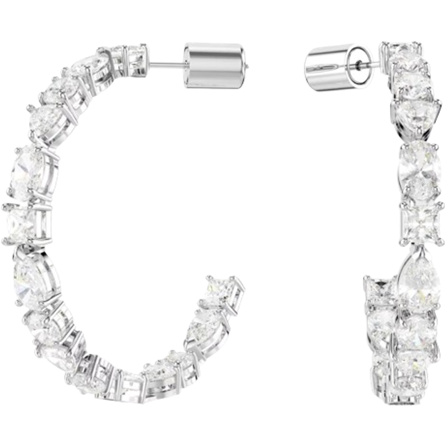 Swarovski Mesmara Mixed Cuts Rhodium Hoop Earrings - Silver