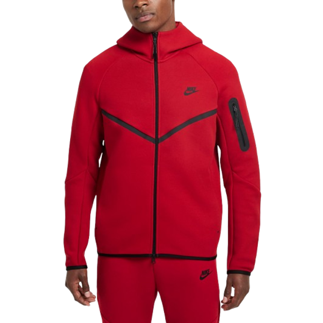 Nike Tech Men's Full-Zip Windrunner Hoodie - Red - Cotton/Polyester - XL