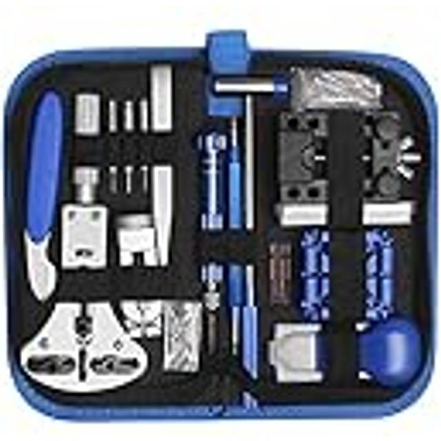 Amazon-varumärke – Eono 185 st klockreparationssats, klockreparation, klocktillverkare, verktygssats, fjäderstång, klockband, länkstift, verktygssats med bärväska, BLÅ