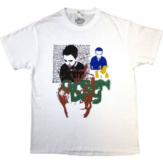 (L, White) Green Day Spray Paint Band Logo T Shirt