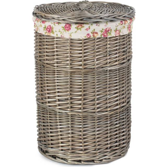 Wicker Round Laundry Basket with Garden Rose Lining - Antique Wash (Small)