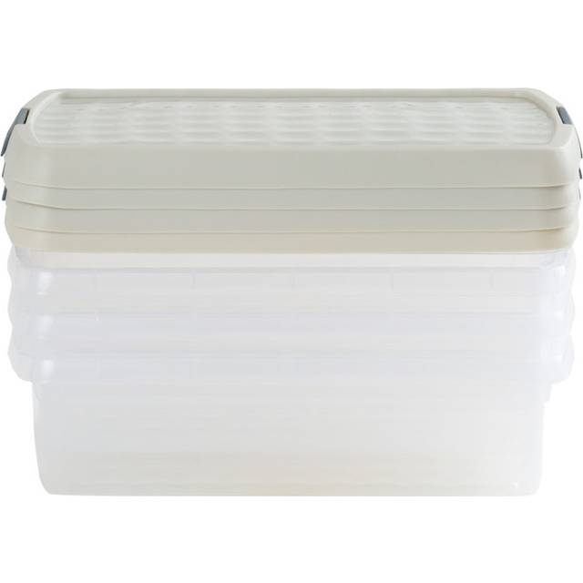 Wham Clip 10.5L Clear Stone and Slate Grey Rectangular Storage Box with Lid 4 Pack