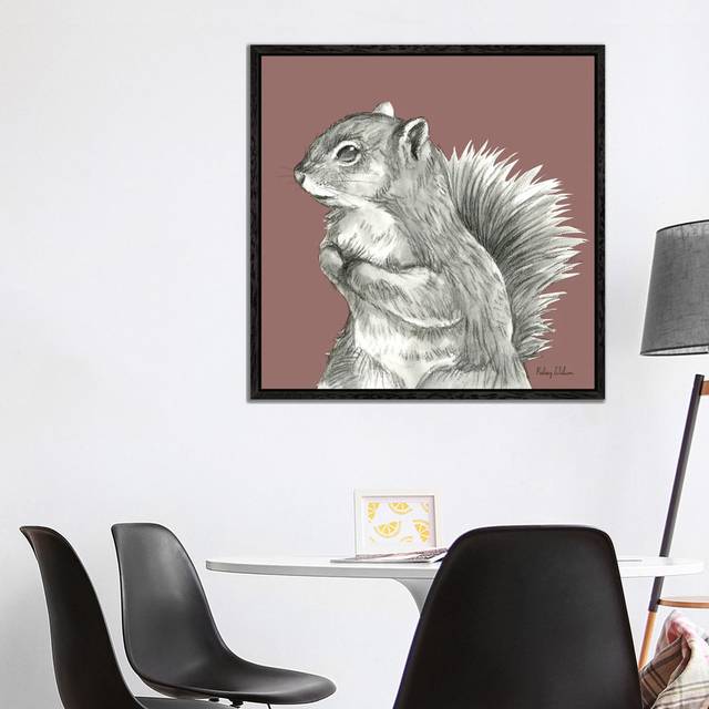 Watercolor Pencil Forest Color IV Squirrel by Kelsey Wilson - Gallery-Wrapped Canvas Giclée - Black Floater Framed (93.98cm H x 93.98cm W x 3.81cm D)