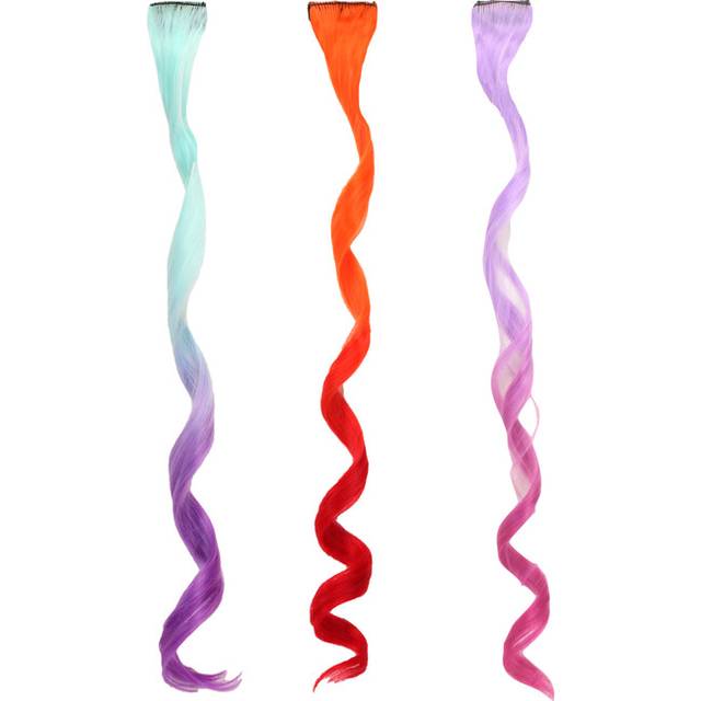 Sophia's Set of 3 Dress Up Fun Long Curly Colorful Ombre Rainbow Clip-in Hair Extensions for 18  Dolls  Aqua/Orange/Lavender