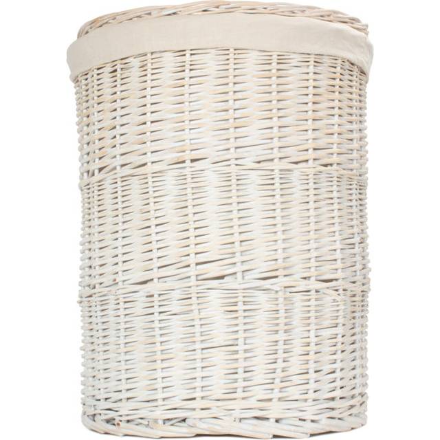 August Grove Wicker Round Laundry Hamper Basket with Lining White Wash/White 60" H x 46" W x 46" D