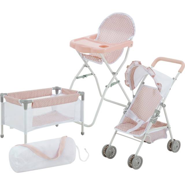 Teamson Kids Polka Dots Princess 3 In 1 Doll Nursery Set - Pink & Grey - One Colour