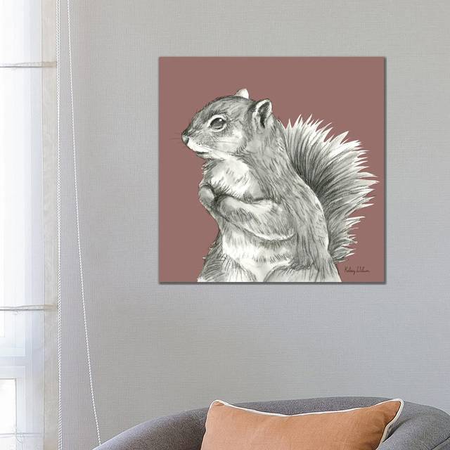 Watercolor Pencil Forest Color IV Squirrel by Kelsey Wilson - No Frame Gallery-Wrapped Canvas Giclée on Canvas - White;Silver;Orchid Pink;Santa Fe;Swamp  (66.04cm H x 66.04cm W)