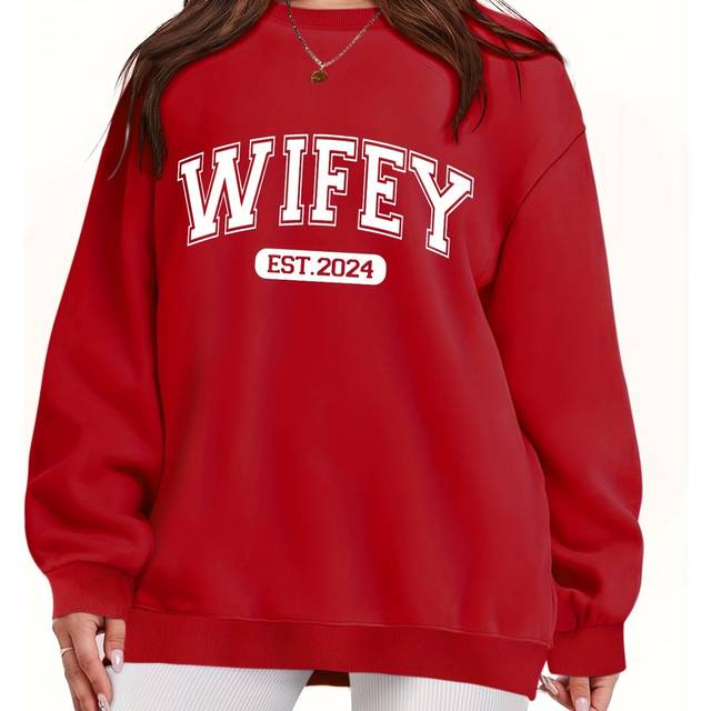 TEMU Wifey Print Pullover Sweatshirt, Casual Long Sleeve Crew Neck Sweatshirt For Fall & Winter, Women's Clothing