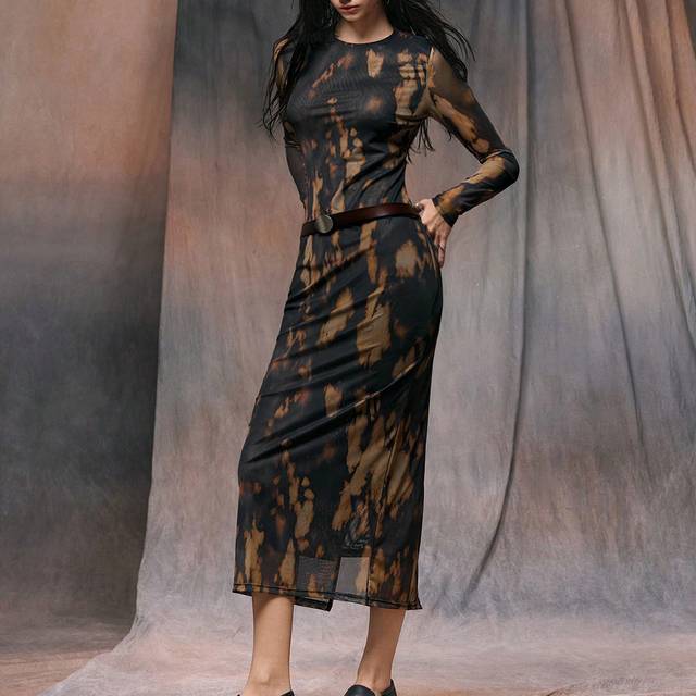 LYSMO Women&#39;s Autumn Fashion Tie Dye Pattern Bodycon Dress
