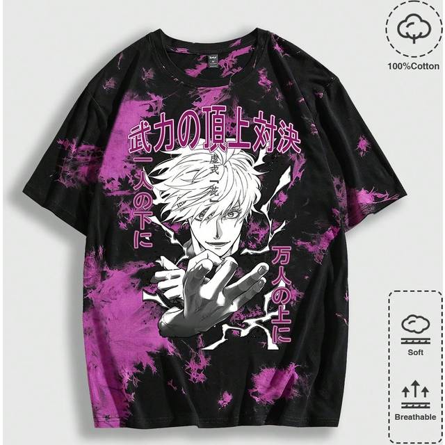 ROMWE MEN Casual Round Neck Anime Print Short Sleeve T-Shirt For Men