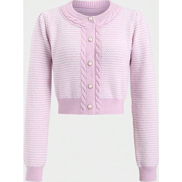 Sweetra Retro Girly Women Knit Cardigan Sweater With Buttons, Pink Round Neck Long Sleeve For Autumn And Winter Y2K OutfitÂ