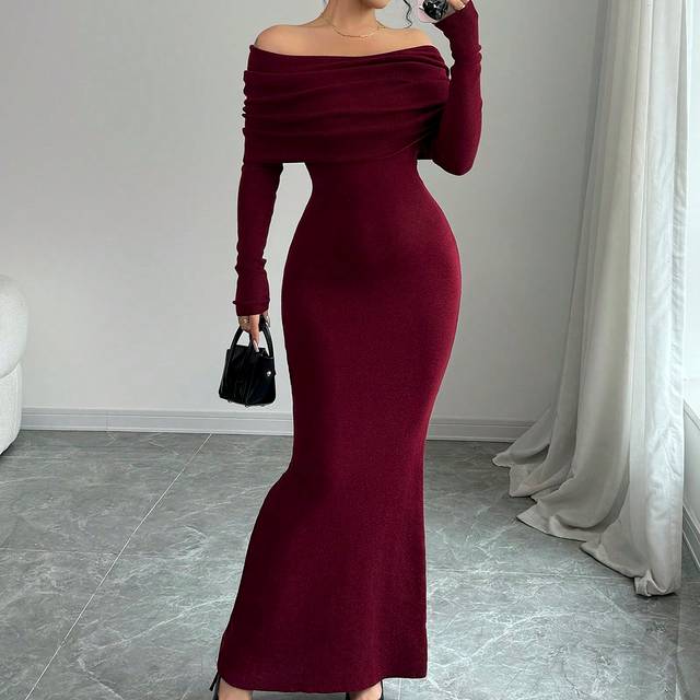 Elenzga Valentine&#39;s Day Off Shoulder Fitted Tube Top Mermaid Maxi Sweater Dress