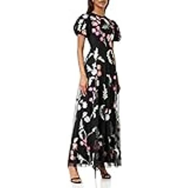 Maya Deluxe Floral Embroidered Maxi Dress, Black/Multi