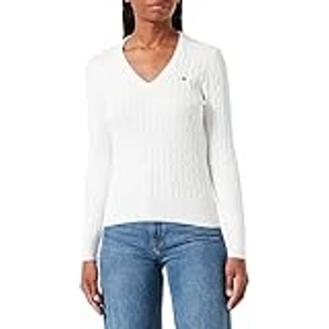 GANT Women Stretch Cotton Cable Knit V-Neck Sweater (XXS)