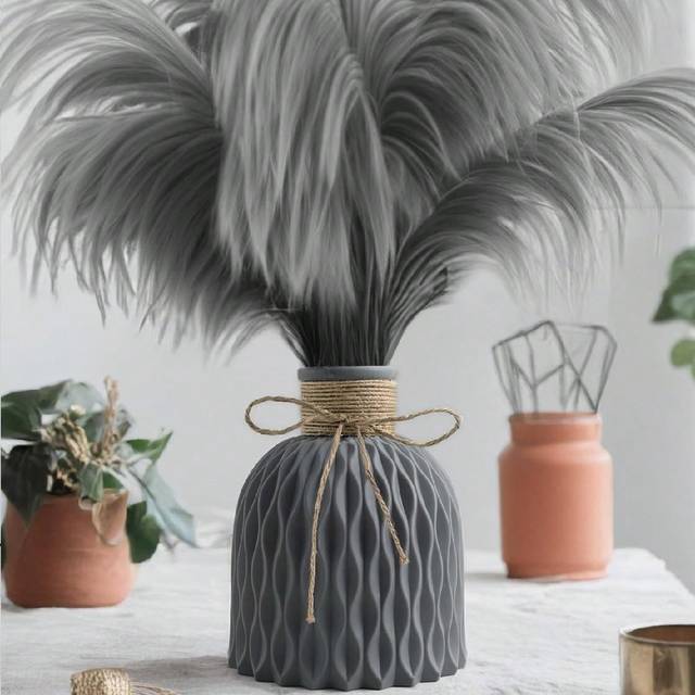 SHEIN 1pc Wave Pattern Ceramic-Style Plastic Vase With Jute Accent - Modern Home Decor Centerpiece For Living Room, Bathroom, Kitchen, Wedding, Easter And S