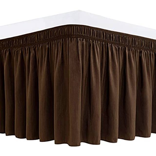 "Biscaynebay Wrap Around Bed Skirts for King & Cal King Beds 15"""" Drop  Brown Adjustable Elastic Dust Ruffles Easy Fit Wrinkle & Fade Resistant Silky L"