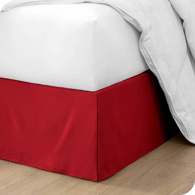 Bare Home Queen Bed Skirt  15Inch Tailored Drop Easy Fit  Bed Skirt for Queen Beds  Center  Corner Pleats Queen  Red