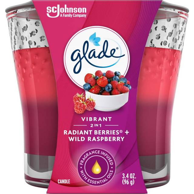 Glade Candle Jar  Air Freshener  2in1  Radiant Berries & Wild Raspberry  3.4 Oz