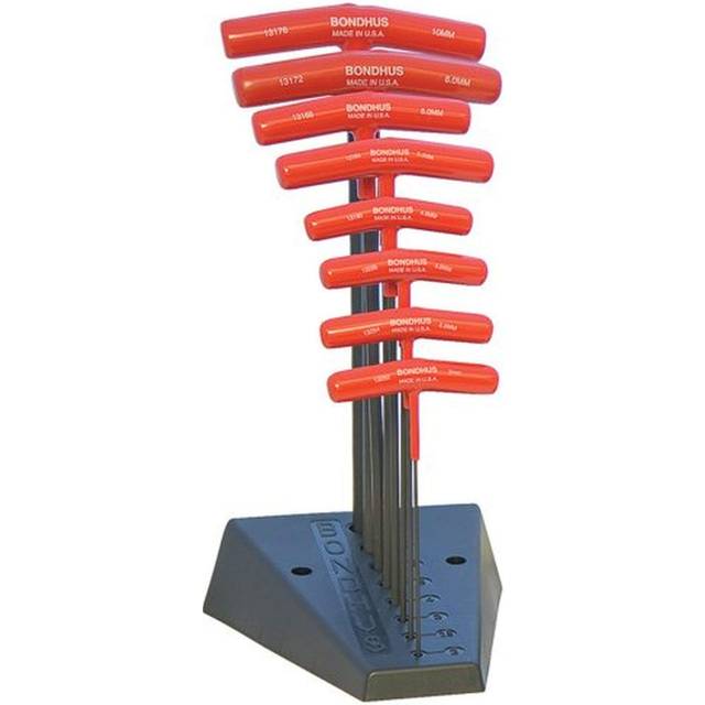 "Bondhus 15389 Set of 8 Hex T-handles w/Stand, 9"" Length, sizes 2-10mm"