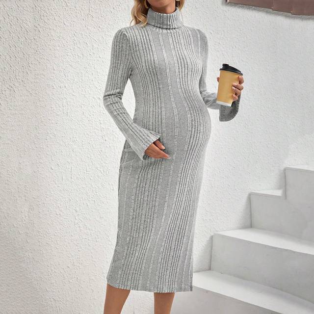 SHEIN Maternity Knitted Midi Long Sleeve Dress, Fall & Winter