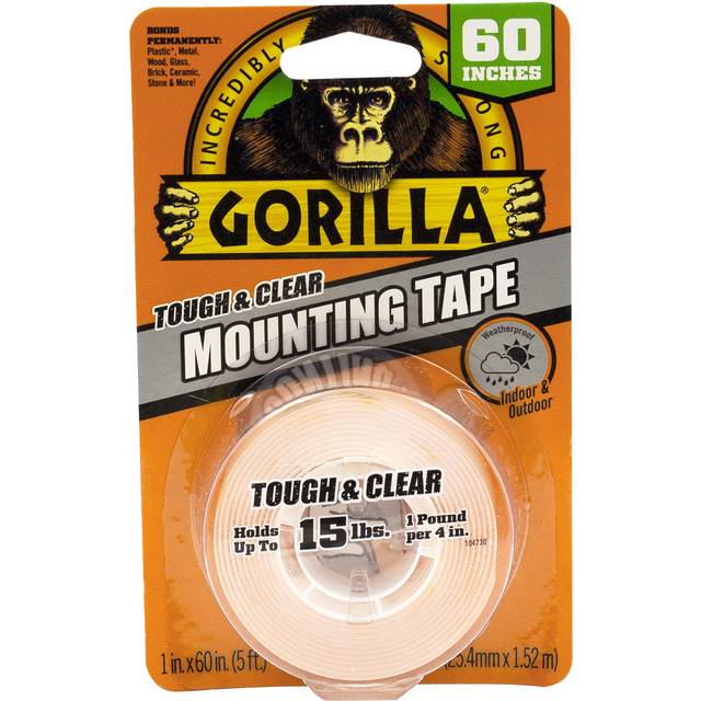 "Gorilla Tough & Clear; Double Sided Mounting Tape; Weatherproof; 1"""""""" x 60""""""""; Clear; (Pack of 1)"