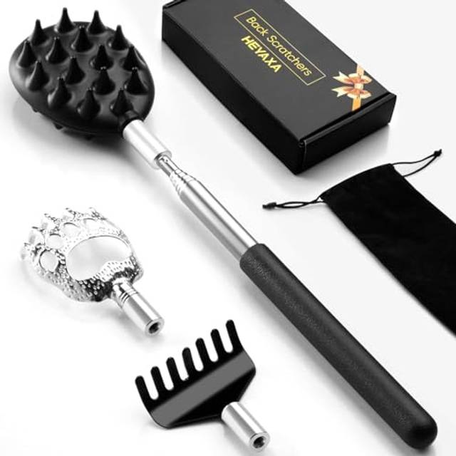 Telescoping Back Scratcher with 3Pcs Detachable Head  Valentine's Day Birthday Gifts for Men Women Dad Who Have Everything  White Elephant Gifts for A
