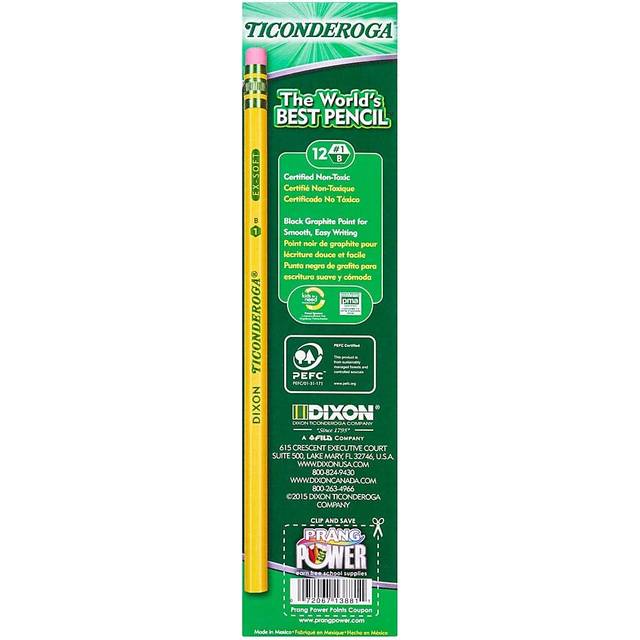 Ticonderoga Wood-Cased Pencils  1 B Extra Soft  Yellow  12 Count