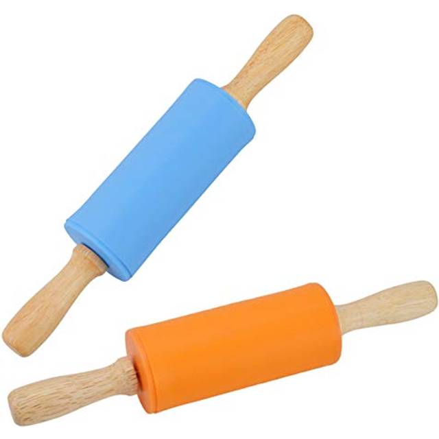 Koogel 9 Inch Mini Rolling Pin  2 PCS Wooden Handle Rolling Pin for Kids Dough Rollers for Baking supplies Home Kitchen