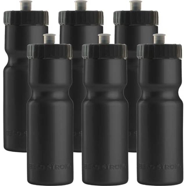 50 Strong Sports Water Bottle  6 Pack of Reusable Squeeze Water Bottles  22 oz. BPA-Free Plastic Bottles with Pull Top Cap  Made in USA  Top Rack Dis