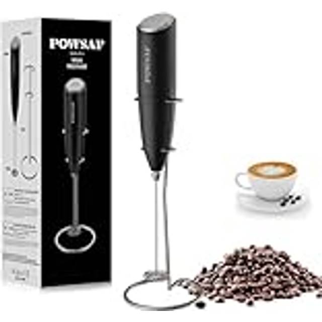 Milk Frother Handheld for Coffee with Stand - POWSAF Hand frother Wand, Electric Whisk Drink Mixer Mini Foamer for Cappuccino, Frappe, Matcha, Hot