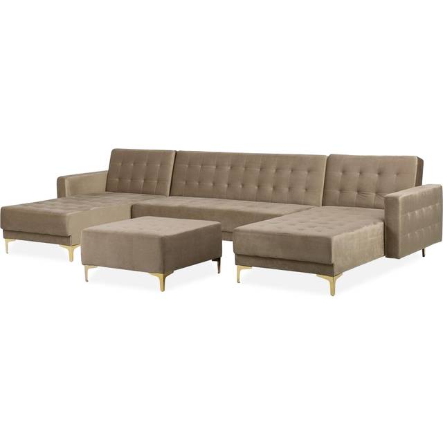 5 Seater U-Shaped Modular Velvet Sofa with Ottoman Sand Beige ABERDEEN