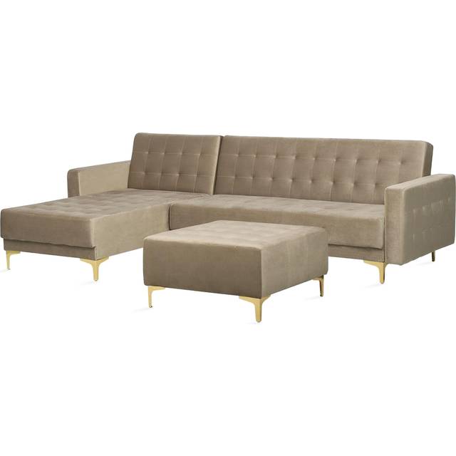 Right Hand Velvet Corner Sofa with Ottoman Sand Beige ABERDEEN