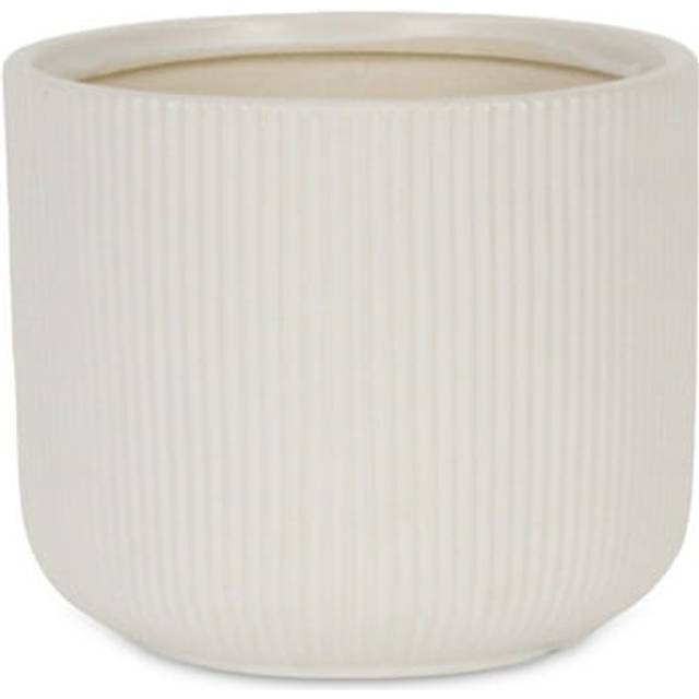 Currula Round Ridged Pattern Ceramic Pot- Large - White
