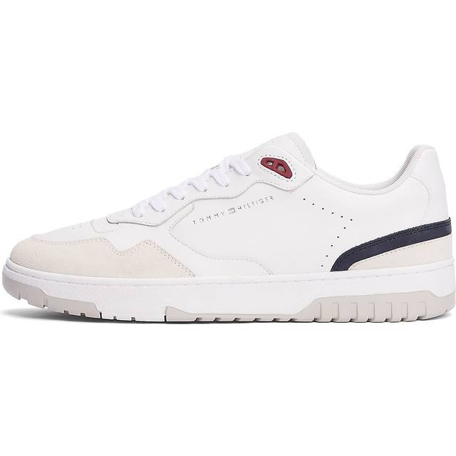 Leather Mixed Texture Basketball Trainers - WHITE - EU42