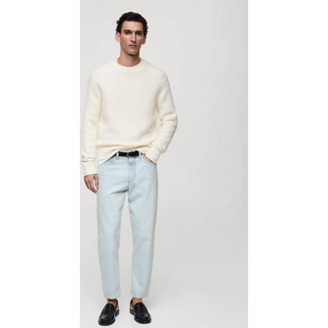Wool-blend rib-knit sweater off white - Man - XL - MANGO MAN - Off White