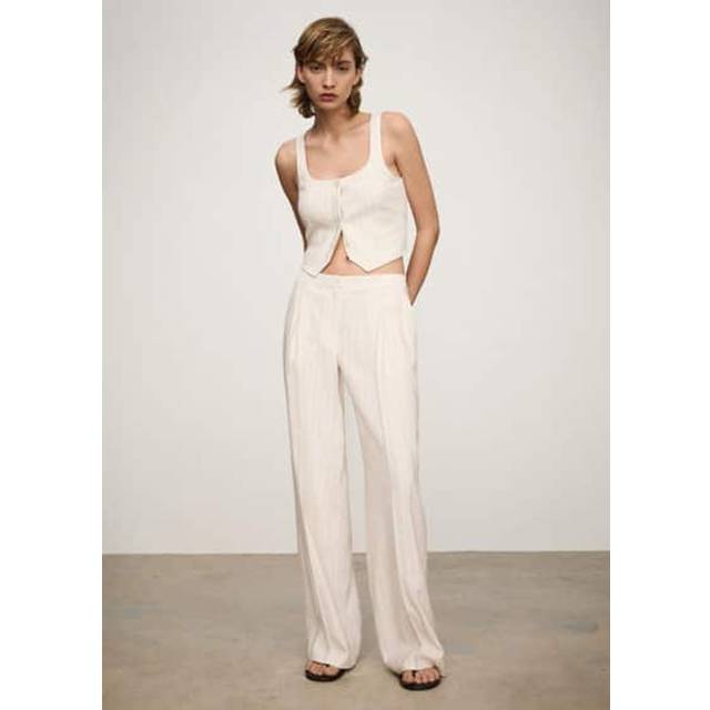 Mango Clavel Pinstripe Linen Blend Waistcoat, Light Beige