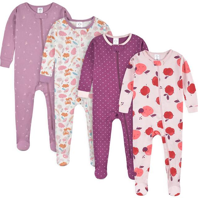 Gerber Baby Girl's 4-Pack Footed Pajamas  Apple and Woodland Floral  5T