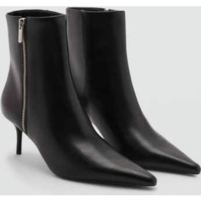 Leather pointed ankle boots black - Woman - 9 - MANGO - Black