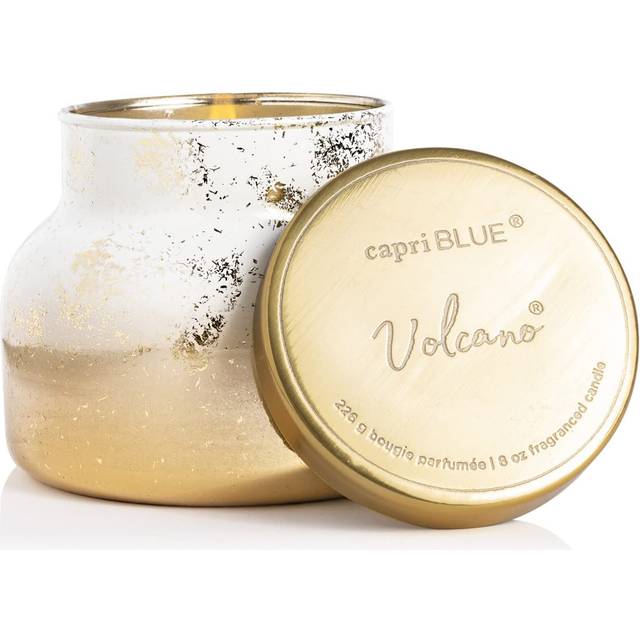 Capri Blue Glimmer Petite Signature Jar - Volcano Scented Candle with Ombre Glass Candle Holder - Luxury Aromatherapy Candle - 8 Oz - White and Gold