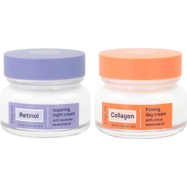 SpaLife Plump + Correct Day to Night Cream Duo - Day & Night Face Cream Set - For Dull Skin  Fine Lines & Wrinkles  Loss of Firmness  Uneven Texture