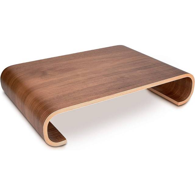 Navaris Computer Monitor Wood Stand - Universal Desk Monitor Holder - Desktop Dock Wooden Mount Display Riser for PC TV Laptop - Walnut