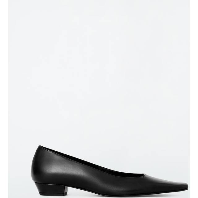 Square-Toe Leather Court Shoes - Black - 42