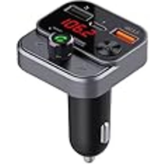 Technaxx Bluetooth 5.3 FM-sändare för bil med USB-C & USB-A-laddning, Deep Bass Boost, Handsfree-samtal, USB-uppspelning (64GB) Stöd, Spänningsdisplay - Bluetooth Car Adapter FMT1700BT