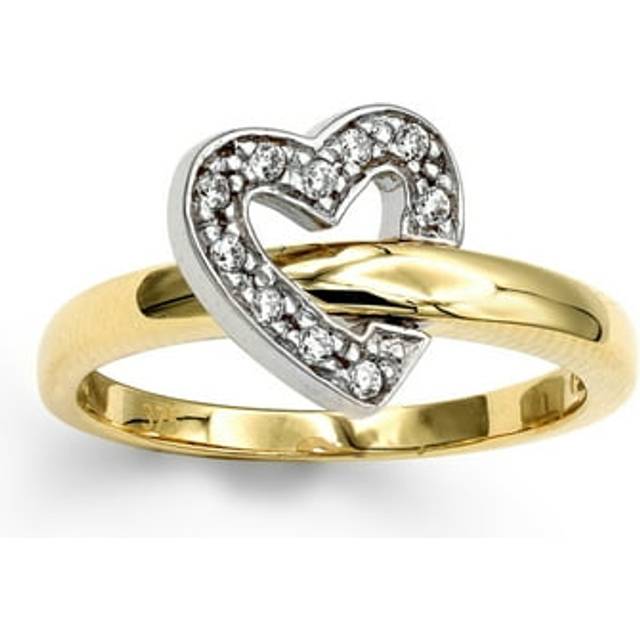 (K) Jewelco London Ladies Solid 9ct Yellow and White Gold White Round Brilliant Cubic Zirconia Flip-Over Heart Wedding Ring