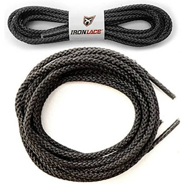 IRONLACE Unbreakable Round Bootlaces - Indestructible  Waterproof & Fire Resistant Boot & Shoe Laces  1500-Pound Breaking Strength/Pair  Black  63-Inc