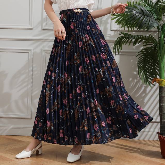 Mulvari Allover Floral Belted Pleated Skirt
