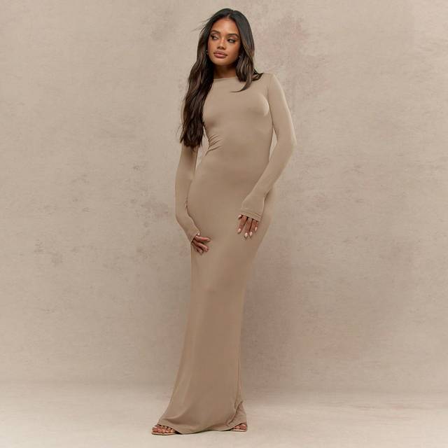 MISSGUIDED Jersey Round Neck Long Sleeve Fishtail Hem Maxi Dress