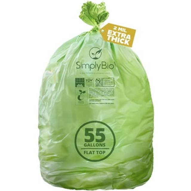 Simply Bio 50-55 Gallon Compostable Trash Bags Liners Flat-Top  Heavy Duty Extra Thick 2 Mil  208.2 Liter  12 Bags  Lawn  Yard  and Restaurant Use  AS
