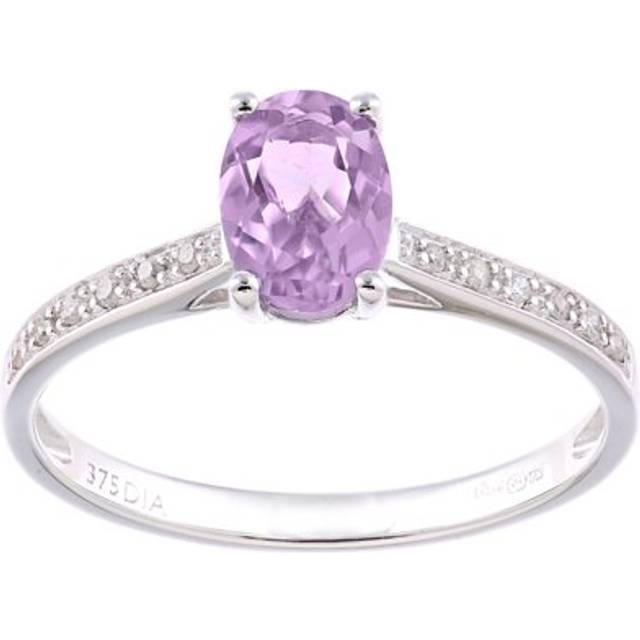 (M) Jewelco London 9ct White Gold Women Oval Amethyst Engagement Ring